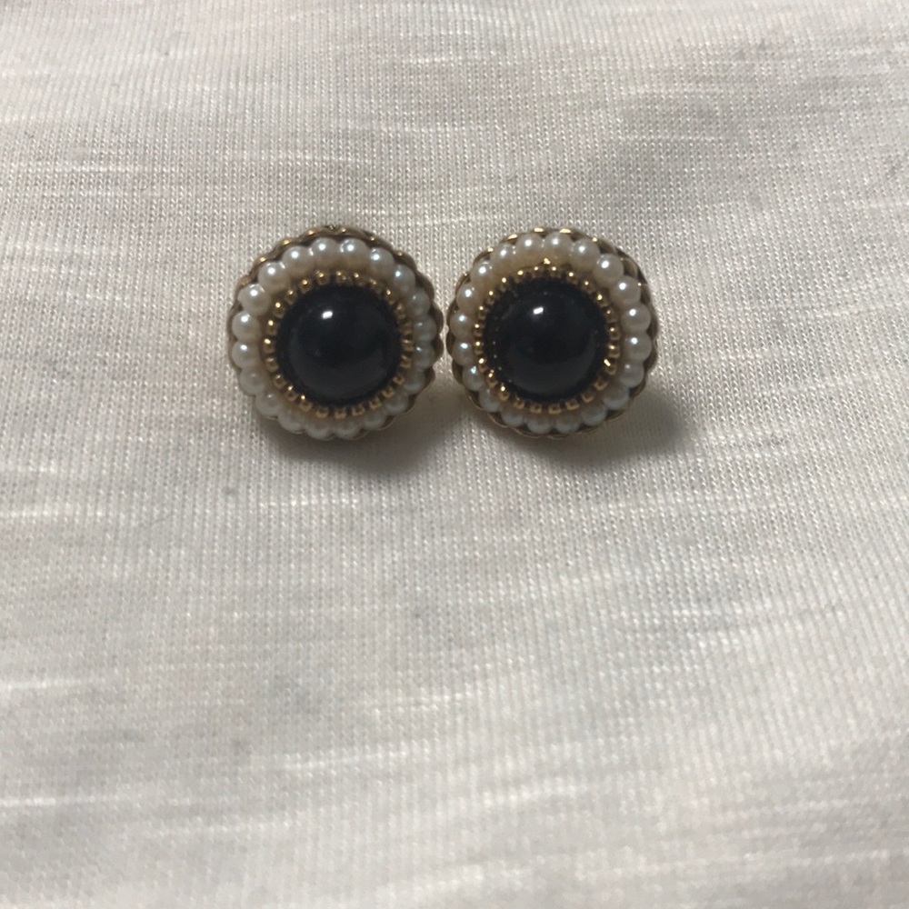 Black, white and gold post earrings